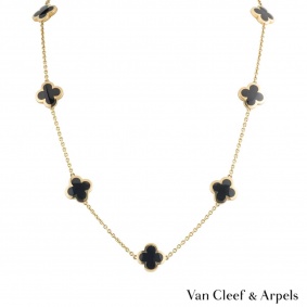 Van Cleef & Arpels Yellow Gold and Onyx Pure Alhambra Necklace